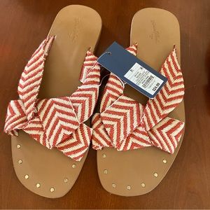 NWT Universal Thread Slip-On Red Sandals with gold studded detail.